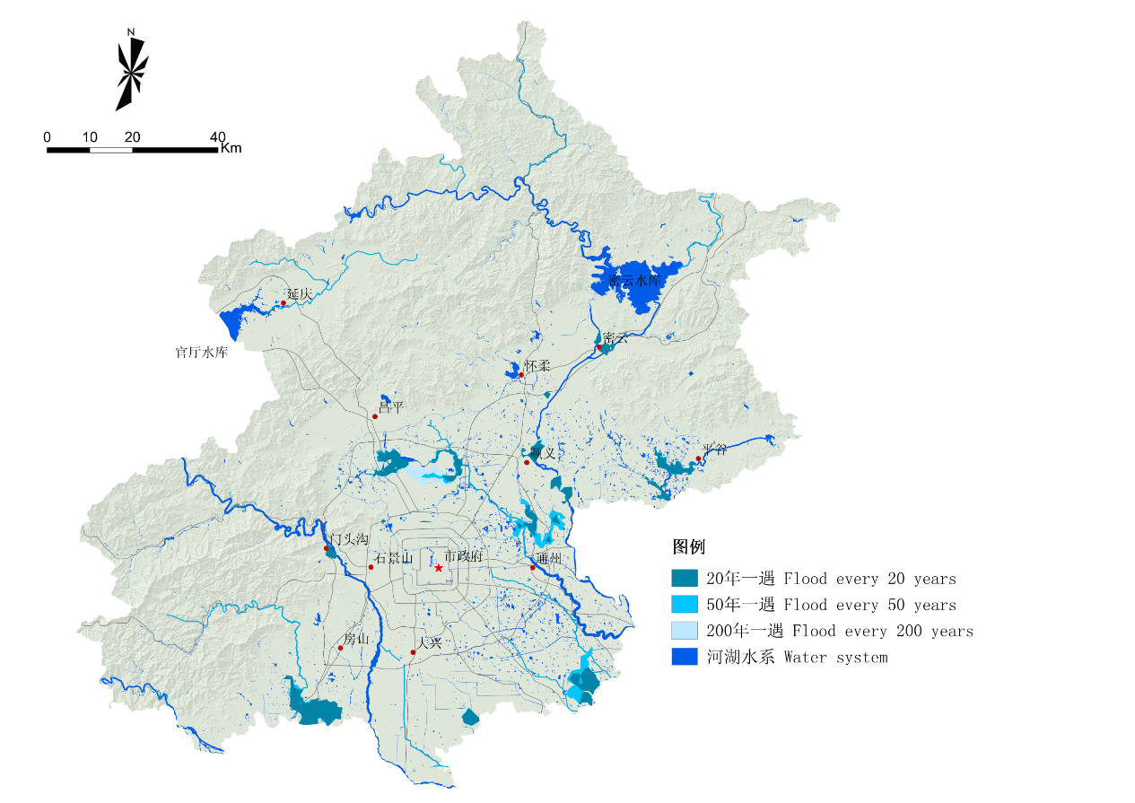 1 北京市模擬雨洪淹沒(méi)風(fēng)險(xiǎn)分析圖 Simulation of flood risk.png